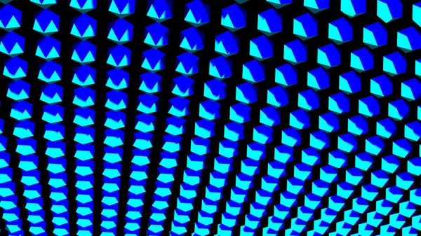 Gioco di luci e ombre sulle file di figure 3D di colore blu. Progettazione. Texture granulosa di forme di filatura, anello senza cuciture. — Foto Stock