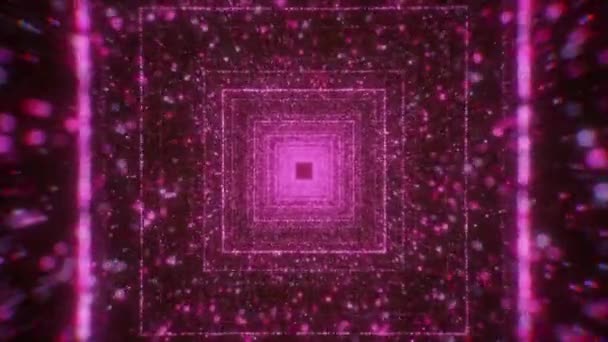 Pinkfarbene Quadrate. Bewegung. Ein Korridor, auf dem sich zwei Personen in Animation durch riesige Quadrate bewegen. — Stockvideo