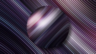 Tekrarlanan arka planda renkli çizgili daire. Hareket. Çizgili, pırıl pırıl ve çizgili arka planı olan bir daire. 3d çember ve arkaplan üzerinde bir sürü çizgi ve şerit