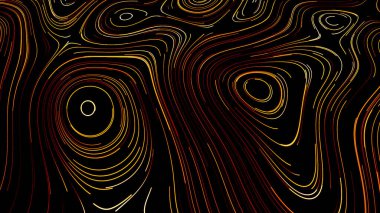 Siyah arka plan. Hareket. Gelişmekte olan beyaz ve kırmızı çizgiler çeşitli desenler oluşturur ve soyutlamada mükemmeldir..