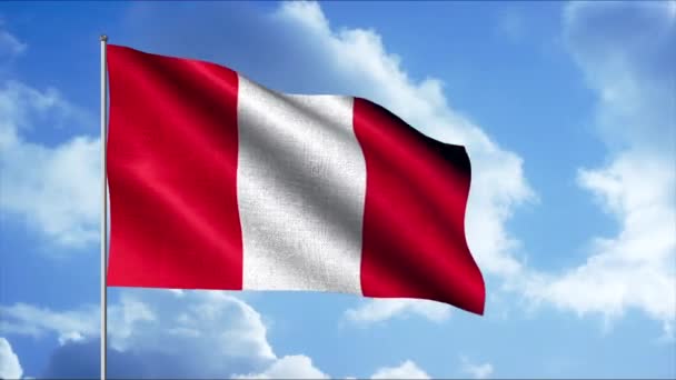 Zárja le egy elvont zászló Peru egy zászlórúd ellen felhős ég, zökkenőmentes hurok. Indítvány. A hazafiság és a nemzeti szabadság fogalma. — Stock videók