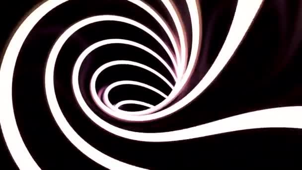 黑色背景。明亮闪亮的线条构成了一条以抽象的方式前进的隧道. — 图库视频影像