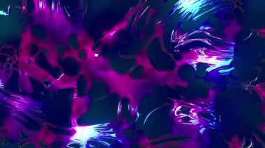 Renkli esneme sıvısı. Hareket. Güzel, pırıl pırıl sıvı esneyip siyah arka planda hareket ediyor. Yoğun yanıcı sıvı