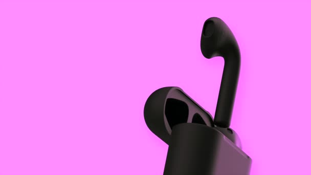 3D model van koptelefoon. Beweging. Draadloze hoofdtelefoon met oplaadkast op geïsoleerde achtergrond. Presentatie van een nieuw model koptelefoon op gekleurde achtergrond — Stockvideo
