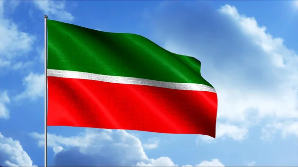 Флаг Татарстана, размахивающий на ветру на голубом фоне неба. Движение. Концепция патриотизма и национальной гордости. — стоковое фото