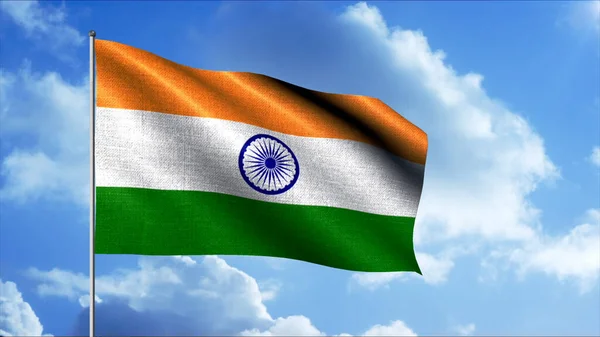 Bandiera India sventola nel vento con le nuvole che scorrono lentamente sullo sfondo, loop senza soluzione di continuità. Mozione. Concetto di patriottismo. — Foto Stock