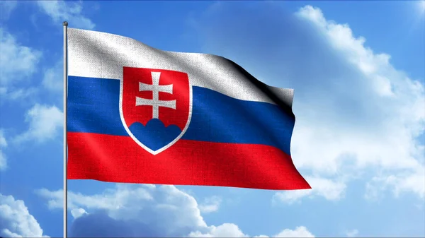 Державний прапор Словаччини, що махає вітром проти блакитного неба з круглими хмарами. Рух. Чудове кругове обертання прапора.. — стокове фото