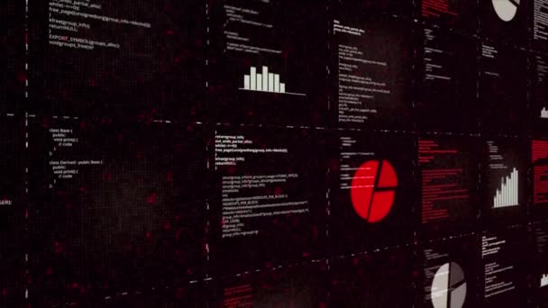 白色和红色的节目 用各种圆形图表抽象地在黑色背景上编写的解决问题的程序 高质量的4K镜头 — 图库视频影像