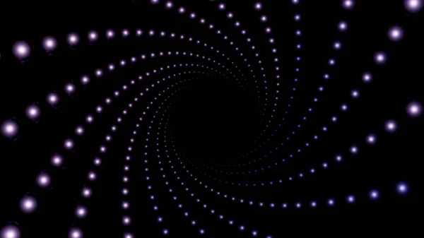 Spirale infinita di particelle incandescenti nello spazio oscuro. Progettazione. vortice rotante di piccoli cerchi su uno sfondo nero, anello senza soluzione di continuità. — Foto Stock