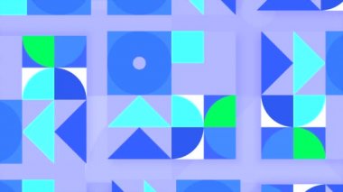 Soyutlama. Hareket. Mavi ve yeşil geometrik şekiller renklerini değiştiriyor.