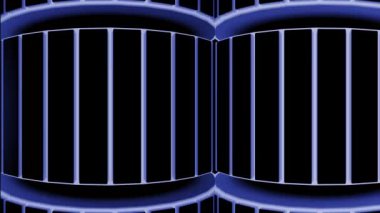 Siyah arkaplan, neon şekilli. Kırmızı ve mavi renkli iki tonluk varillerin soyutlanarak soyutlanması..