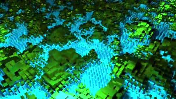 緑の図面と青の背景。ターコイズ色の影に3D形式で抽象化された成長中の図面. — ストック動画