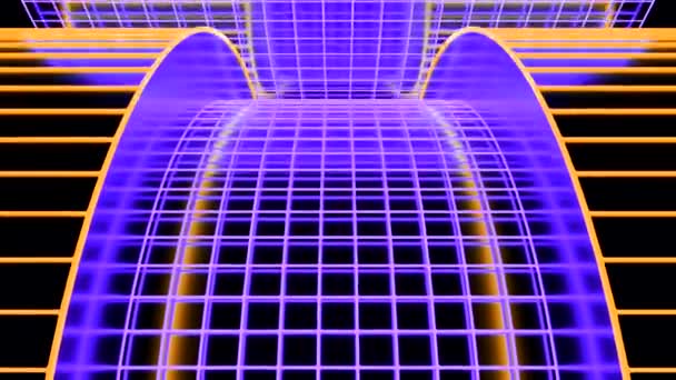 Groene en paarse abstractie. Design.Een heldere neon weg die is als een raster met veelkleurige lijnen erop. — Stockvideo