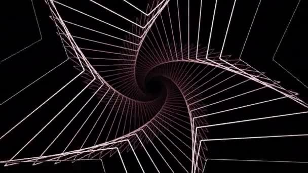 Fondo negro. Diseño. Una enorme rejilla de triángulos de luz que compone una red compone un túnel en abstracción y se mueve desde el interior. — Vídeo de stock