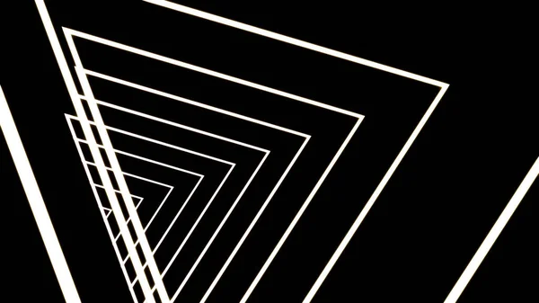 Animering av 3D-tunnel av vita triangeln silhuetter efter en efter en. Design. Neon glödande geometriska former i looping rörelse. — Stockfoto