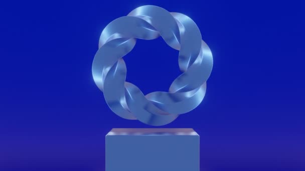 Obrotowy pierścień 3D na piedestale. Projektowanie. Kręcący się pierścień 3d obraca się nad powierzchnią na izolowanym tle. Pierścień obraca się w powietrzu nad powierzchnią — Wideo stockowe