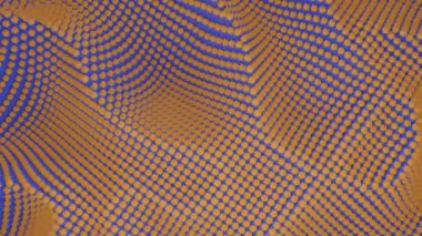 Noktaların arkaplanı bozulmuş ve dalgalar halinde hareket ediyor. Tasarım. Dalgalı noktalı uzay bozulması. Noktalı arkaplan 3 boyutlu dalgalarda hareket eder