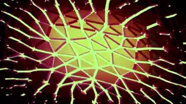 Parlak çatlaklarla üç boyutlu arka plan taşınıyor. Tasarım. Üç boyutlu platformda üçgen çatlaklar. Asit çatlaklarıyla hareket alanı