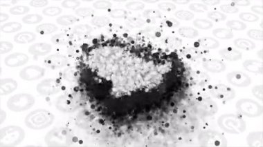 Snapchat 'in beyaz logosu. Hareket. Sosyal ağın siyah hatlı beyaz logosu ve farklı arkaplanda farklı yüzlerle fotoğraf çekebileceğiniz bir uygulama.