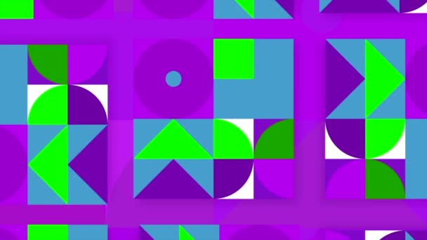 Contrastando coloridas figuras cambiantes, lazo sin costuras. Moción. Verde, azul y rosa formas transformadoras planas. — Vídeos de Stock