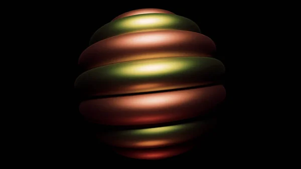 Ein heller, zweifarbiger Ball. Eine Abstraktion, auf der sich ein schwarzer Hintergrund und eine zweifarbige Kugel mit Schatten in 3D langsam um sich selbst drehen. — Stockfoto