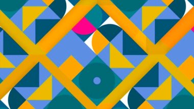 Geometrik şekillerin animasyon kolajı. Hareket. Renkli geometrik şekiller animasyon uygulamasında hareket eder. Geometrik retro poster