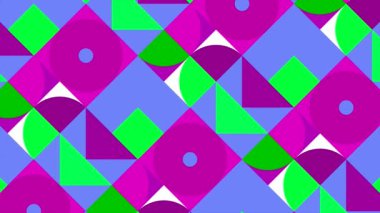 Geometrik şekillerin animasyon kolajı. Hareket. Renkli geometrik şekiller animasyon uygulamasında hareket eder. Geometrik retro poster