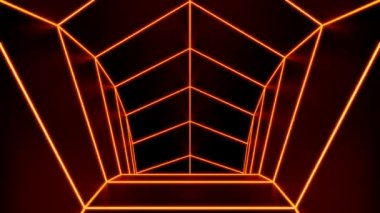  Soyut olarak kırmızı ve mor arkaplan. Parlak kılıçlar hareket eden ve siyah arka planda parıldayan bir ağ tüneli oluşturur..