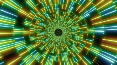 Parlak görüntüler soyutlanmış. Belirlenmiş. Etrafta sarı ve mavi ışık elementleri vardı. İlerleyen ve farklı ışıklarla yanıp sönen bir tünel gibiydiler..