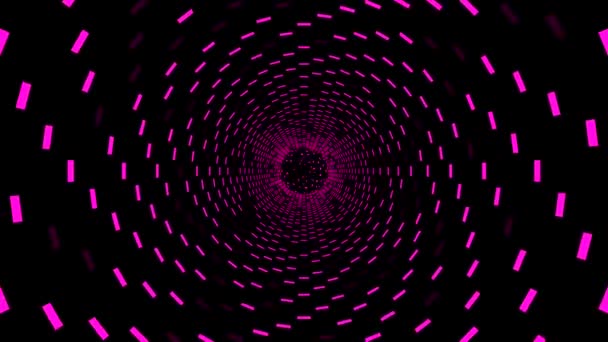 Arrière-plan noir.Design. Lumière orange et violette qui crée un tunnel dans l'abstraction, qui met en évidence les murs des carrés et au bout duquel les particules scintillent. — Video