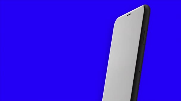 Gelber und blauer Hintergrund Bewegung. Ein heller einfarbiger Hintergrund, auf dem sich die Silhouette eines Mobiltelefons von Ecke zu Ecke bewegt. — Stockvideo