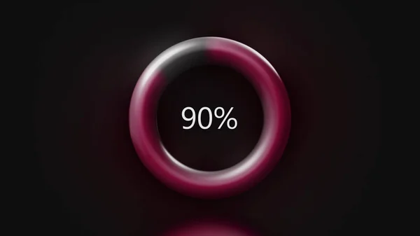 Színbetöltő kör a fekete képernyőn. Indítvány. A terhelés előrehaladása 0% -ról 100% -ra pulzáló gyűrűben. — Stock Fotó