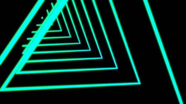 Geometrik şekillerin yeşil soyutlanması. Siyah ve yeşil bir üçgen ve daire bir tünel oluşturup etrafında dönüyor.. — Stok fotoğraf