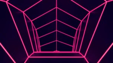 Siyah bir zemin üzerinde soyut renkli tünel silueti, pürüzsüz bir döngü. Tasarım. Altıgen şekilli tünelin içinde uçuyor.