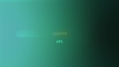 Yeşil biraz şeffaf arka plan. Hareket. En üstten yüzde sıfırdan yükleme büyük harflerle yükleniyor ve soyutlamada yüzde yüze kadar çıkıyor. .