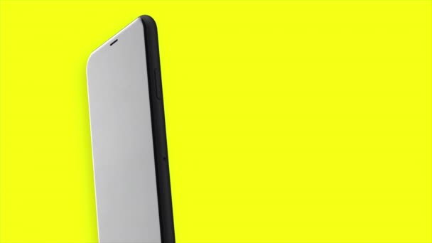 Fondo amarillo y azul. Moción. Un fondo brillante de un solo color en el que la silueta de un teléfono celular se mueve de esquina a esquina. — Vídeos de Stock