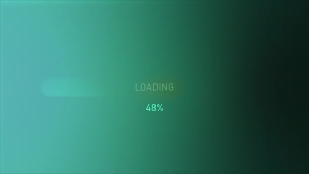 Grön något transparent bakgrund. Rörelse. Laddar från noll procent ovanpå som är skriven med stora bokstäver LOADING och det körs upp till hundra procent vid hög hastighet i abstraktion . — Stockvideo