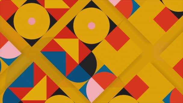 Oranje achtergrond in abstractie. Beweging. Geometrische vormen van tinten zoals blauw, rood en roze veranderen hun maten en lichten op hun beurt. — Stockvideo