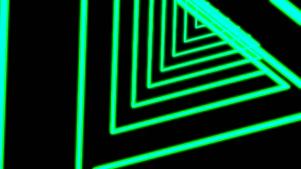 幾何学的形状の緑の抽象化。黒と緑の三角形と円トンネルを作成し、それの周りにねじれ. — ストック写真
