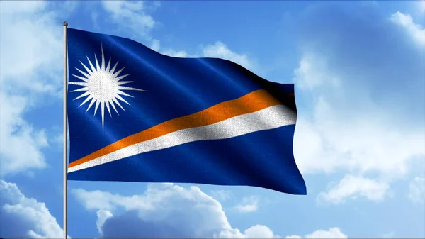 The blue flag of Uzbekistan.Motion. A bright flag with an orange and white stripe diagonally with a white sun symbol in the upper right corner. — Stock Photo, Image