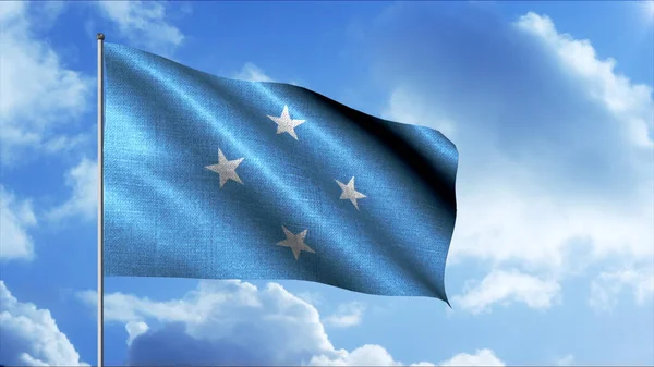 Bandera de los Estados Federados de Micronesia. Una delicada bandera azul sobre el cielo con cuatro estrellas blancas alrededor. — Foto de Stock
