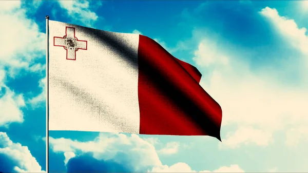 マルタの国の国旗の背景、風を振ってキャンバス。動きだ。美しい抽象的な現実的なフラグを持つ曇った空. — ストック写真