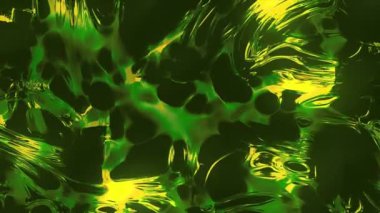 Yeşil arka plan. Hareket. Yeşil gölgeli parlak bir arka plan. Görüntülerin her tarafına yayılmış gibi görünen lekeler var. Ve üç boyutlu çizimler yapıyorlar..