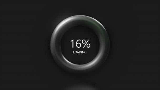 Color loading circle on black screen. Motion. Progress of loading from 0 to 100 percent in a pulsating ring. — Stock Video