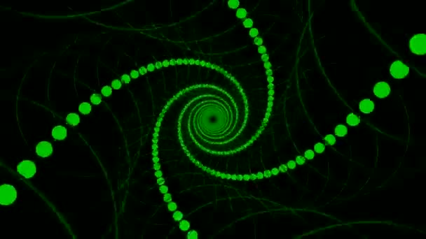 Espiral hipnótica com cadeia de torção. Desenho. Correntes rotativas de arredondamentos em espiral. Espiral com linhas de círculos e anéis de energia sobre fundo preto — Vídeo de Stock