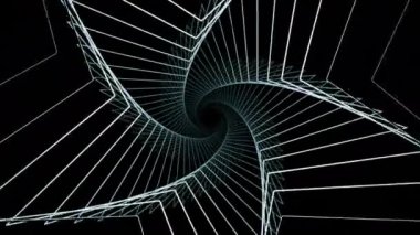 Hipnotik 3 boyutlu spiral yıldız şeklinde. Tasarım. Üç boyutlu modelleme çizgileri siyah arkaplanda spiral şeklinde hareket eder. Girdap şeklindeki çizgilerin sarmalı