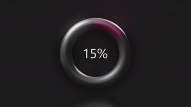 Siyah ekranda renk yükleme çemberi. Hareket. Titreşen bir halkada yükleme işlemi 0 'dan 100' e çıktı..