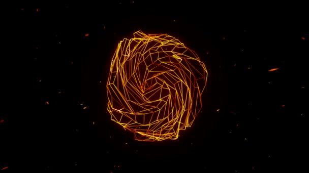 Bola de energía abstracta con electricidad golpea aislado sobre un fondo negro. Animación. Esfera colorida de líneas conectadas. — Vídeo de stock