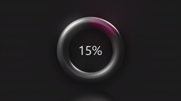 Círculo de carregamento de cor na tela preta. Moção. Progresso do carregamento de 0 a 100 por cento em um anel pulsante. — Vídeo de Stock