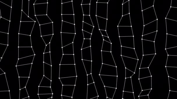 Абстрактный фон оживленных цветовых линий и точек. бесшовный волнистый геометрический фон. Анимация. Сетка сплетения на черном фоне. — стоковое видео